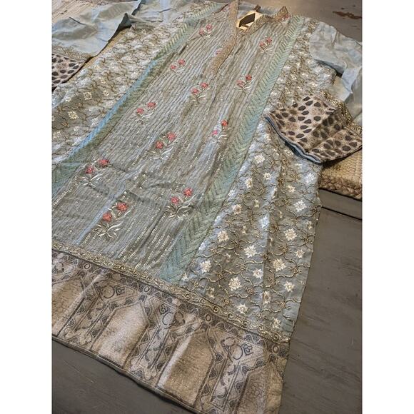 Beechtree Blue Pink Gold Embroidered Sequins Floral Tunic Dress Sz 12 Boho - Picture 2 of 12